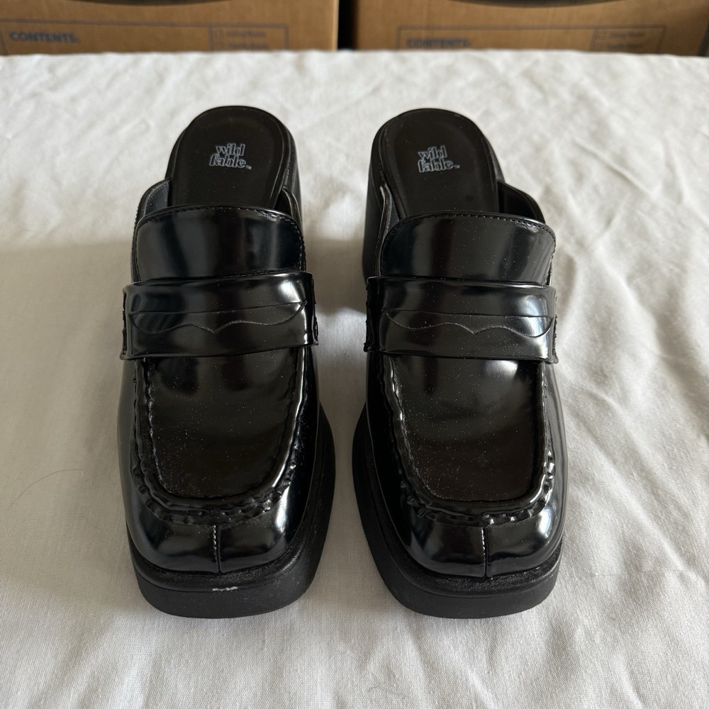 Y2K Chunky Block Platform Black Faux Leather Penny Loafers Womens 6.5 Academia - Picture 7 of 12